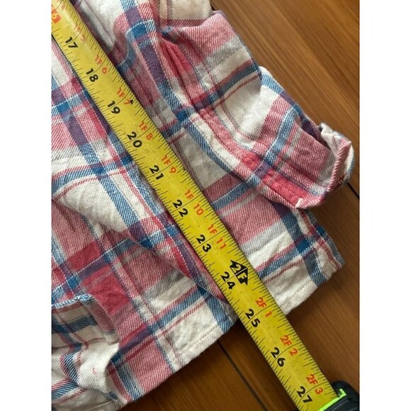 John Elliott Sly Cotton Straight Hem Plaid Shirt Red Pink White 2 Medium - Picture 6 of 6